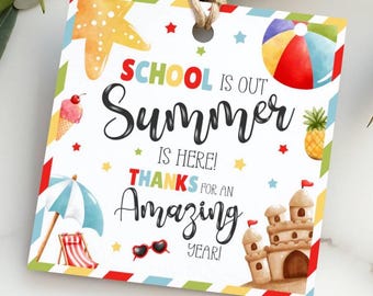 Etiqueta de regalo de fin de año para profesores, imprimible, playa de verano, gracias al alumno