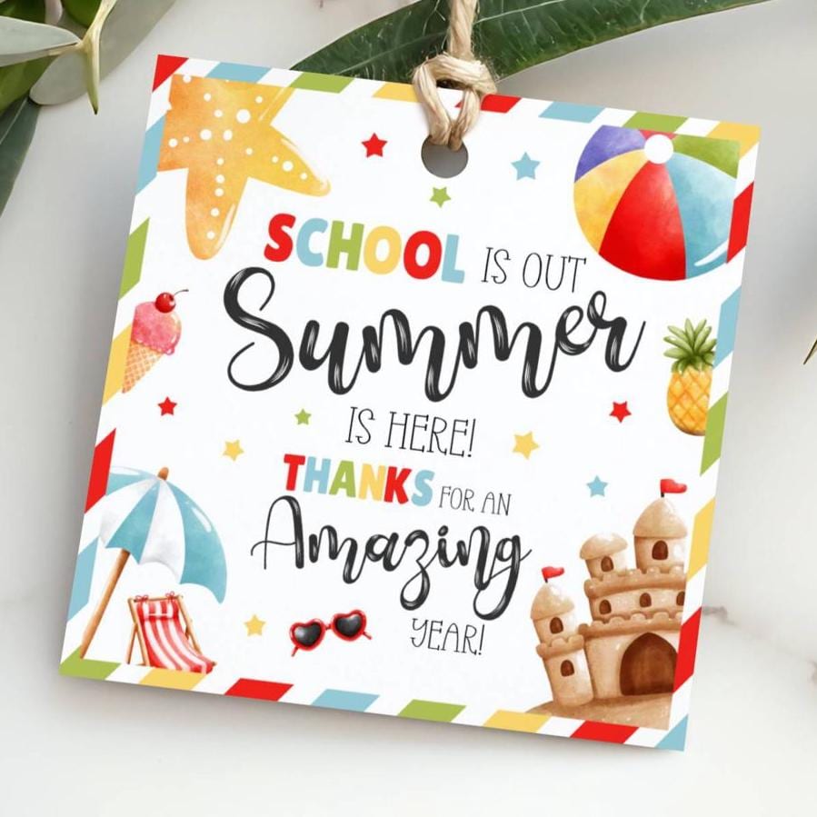 End of Year Teacher Gift Tag Summer Beach Printable Thank You Student ...