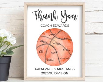 Basketball Coach Thank You Gift Team Signature Keepsake Printable