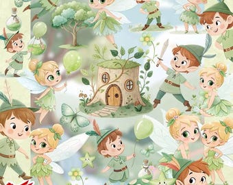Cute Peter Pan PNG Bundle, Tinkerbell Birthday Shirt PNG, Watercolor Neverland Fairy png, Magic Fairy Dust Clipart, Kids Birthday PNG