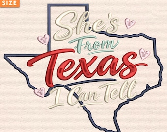 She’s From Texas Embroidery Design File, Texas State Western Cowgirl Pattern, Instant Download