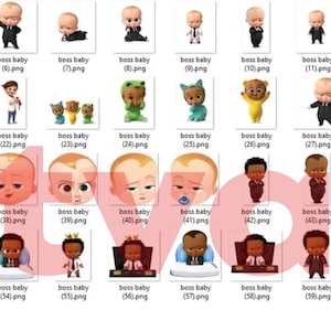 May include: A collection of digital illustrations featuring various poses and expressions of a cartoon baby character wearing suits, casual clothing, or costumes, arranged in a grid format with the text artvax.com overlaid in light pink.