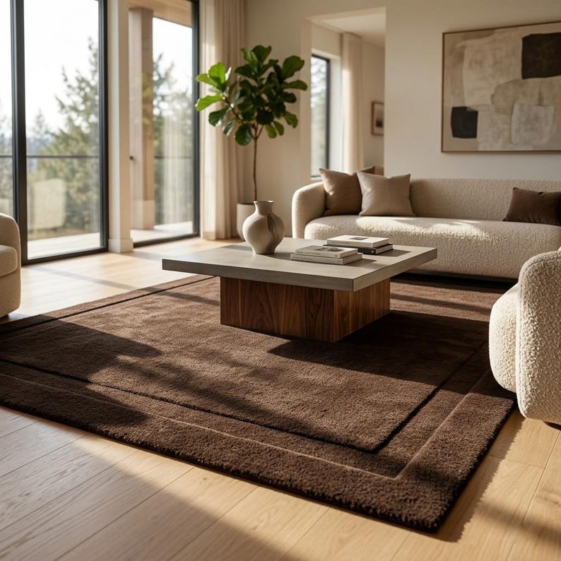 Buy Hand Tufted Brown Wool Area Rug, Modern Minimalist Border Carpet ...