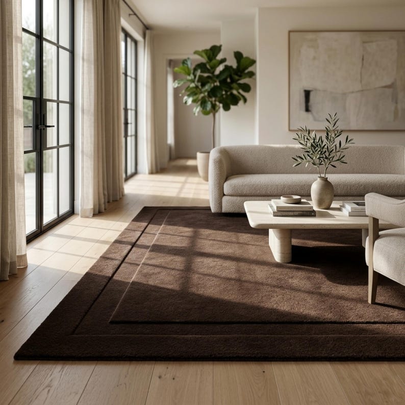 Buy Hand Tufted Brown Wool Area Rug, Modern Minimalist Border Carpet ...