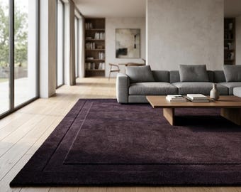 Hand Tufted Area Rug, Luxury Deep Plum Purple Carpet, Modern Minimalist Living Room Rug, Plush Contemporary Bedroom Rug, Custom Size Rug