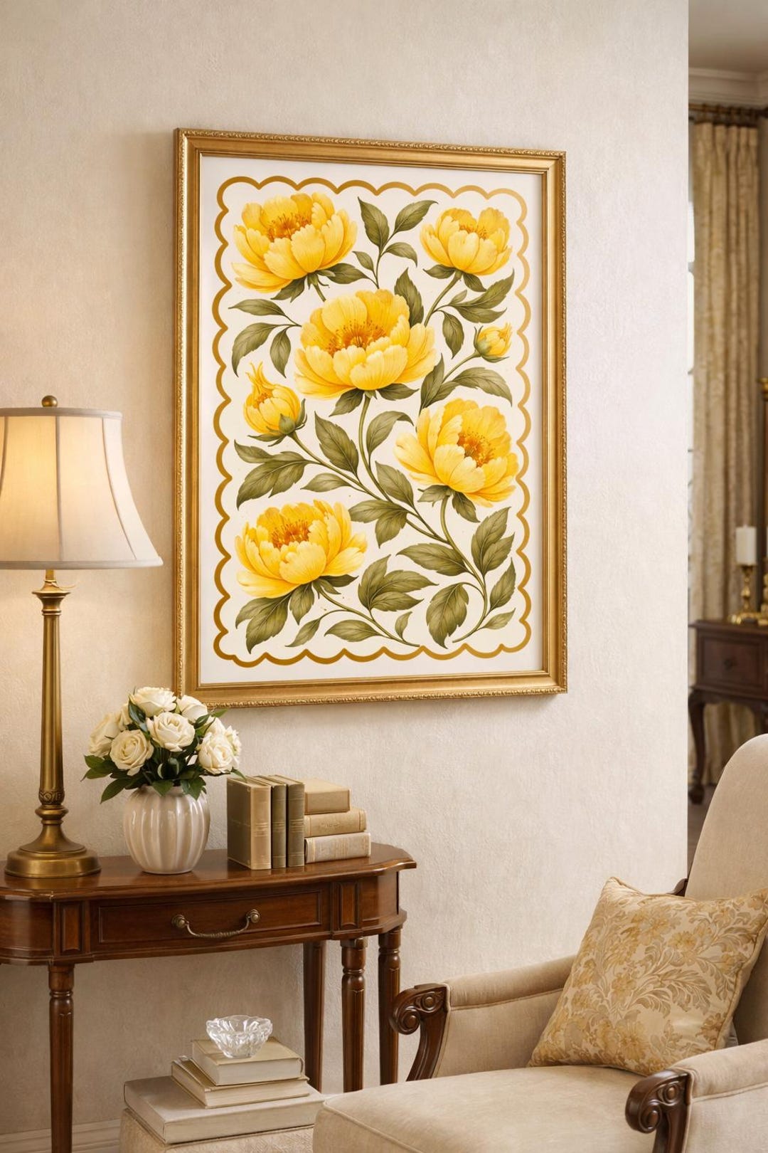 Yellow Peony Botanical Print, Vintage Floral Cottagecore Wall Art - Etsy