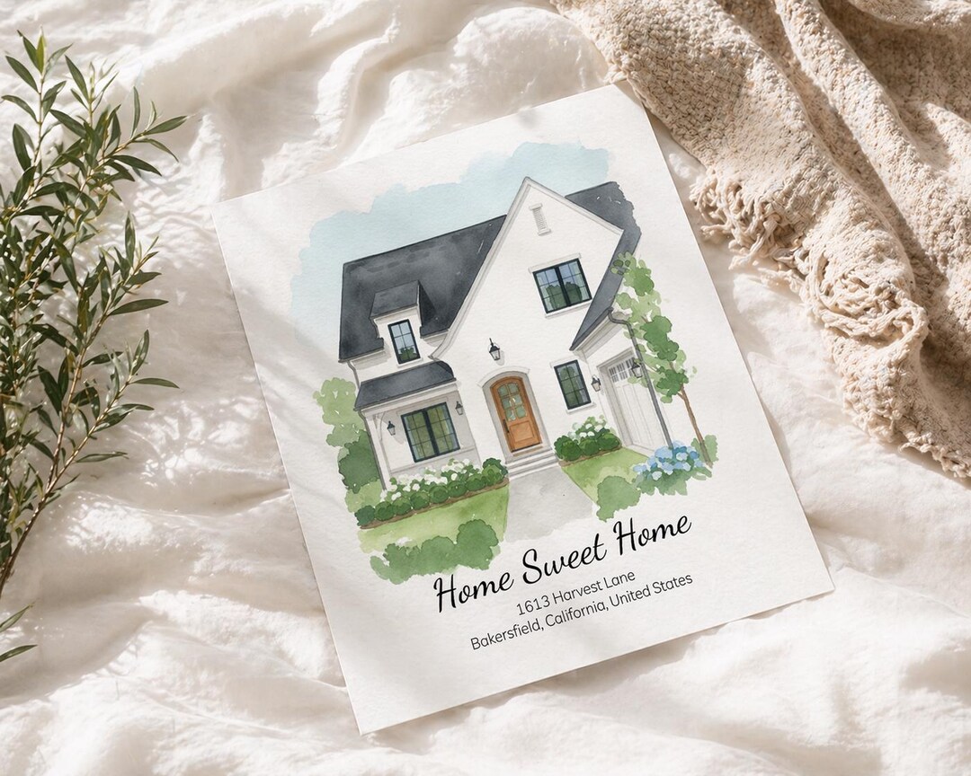 Custom House Portrait Watercolor, Personalized Home Painting From Photo ...