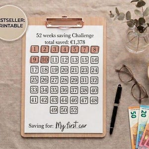 52 Week Savings Challenge - Save 1378 Euro - Printable