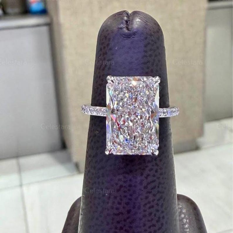 6 Carat Radiant Cut Lab Grown Diamond Solitaire Engagement Ring 14k ...