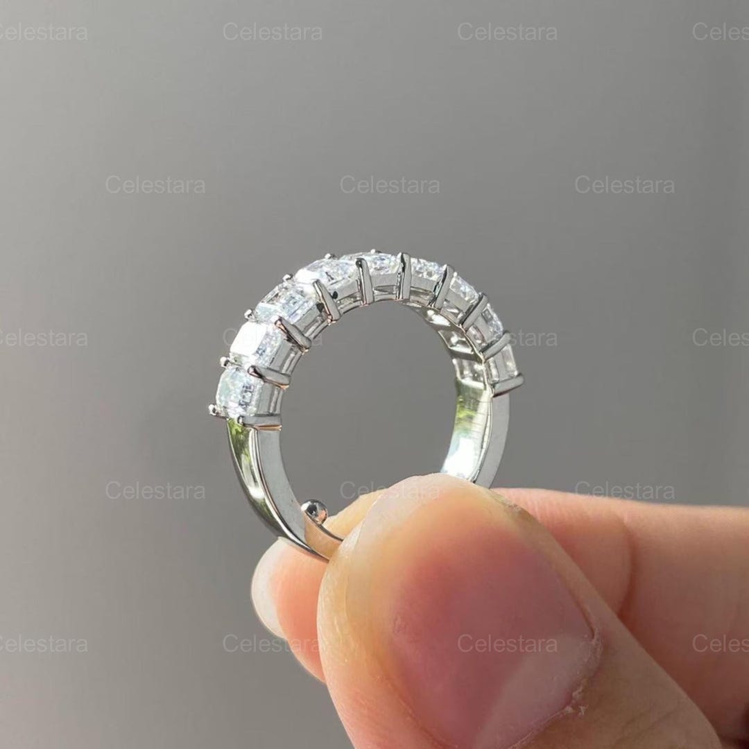 Lab Grown Diamond Half Eternity Band, Emerald Cut Diamond Ring for ...