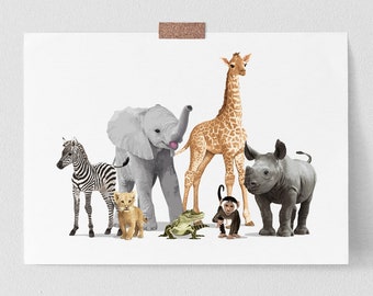 Jungle Nursery Art PRINTABLE, baby animal poster, zoo animals childrens Digital Download Art- African Safari Baby Room Artwork