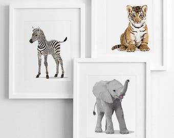 Baby animal nursery art - pick any 3 unframed prints - gender neutral nursery decor- classic nursery art - baby jungle animal