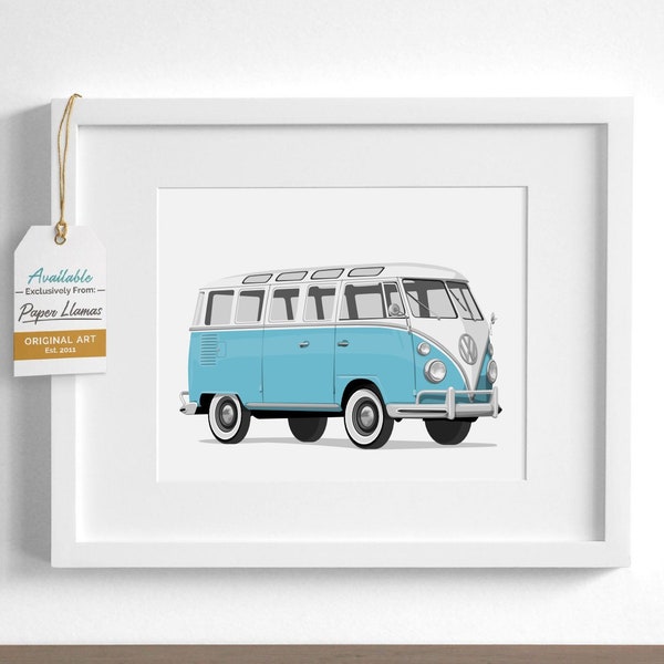 Retro bus / van nursery art print- blue or pick your own color - Great for boy boy or girl rooms