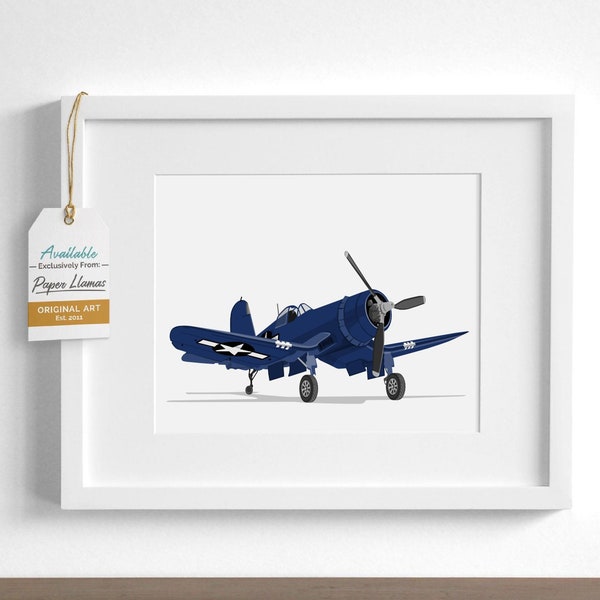 Boys airplane wall art print - F4U Corsair - pick your colors - Children's transportation art, baby boy nursery artwork