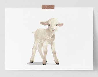 Baby Lamb art - PRINTABLE - Digital Download Horizontal Format - lamb nursery artwork, modern farmhouse animal nursery art