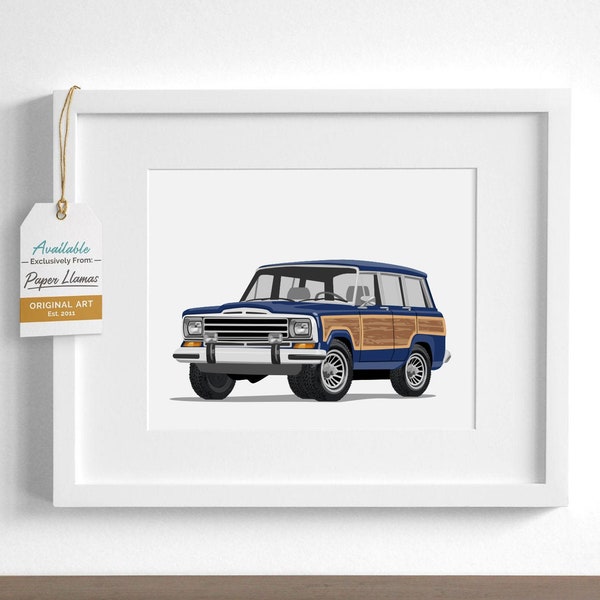 Boys vintage truck print - Wagoneer Vintage SUV - Navy Blue or pick your own color - children's transportation wall art