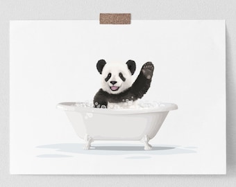 Kids bathroom art, Panda in a Bathtub - PRINTABLE -  Bubble Bath Animal Art, Funny Whimsical Bathroom Wall Art Instant Download