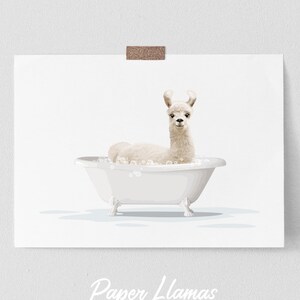 Kinderbadkunst - PRINTBAAR - Llama Bubbelbad, Boerderij Dierenkunst, Leuke Grillige Badkamer Wall Art Instant Download