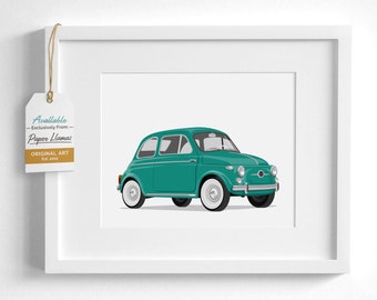 Children's vintage car art - Fiat - green or pick your colors - Shipped art print for a Toddler boy's nursery