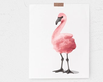 Baby Flamingo art PRINTABLE - jungle animal artwork, Baby girl nursery art illustration - digital download Pink - Flamingo nursery art print