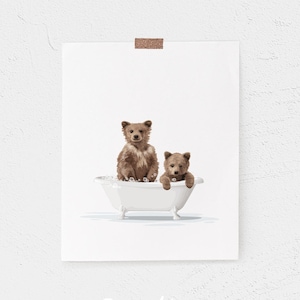 Baby Bears in Bathtub Art: Rustic Bathroom Wall Decor (Digital Download)