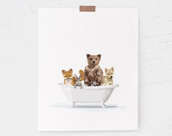 CANVAS Woodland Animals Bathroom Decor Set of 3 Woodland Creatures Wall Decor Fox Bathroom Wall Art Woodland Creatures Wall Art for Bathroom