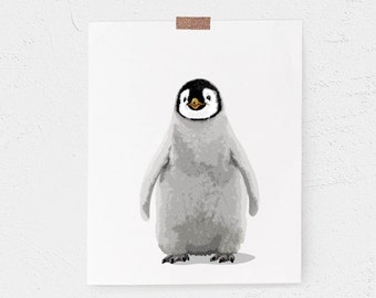 Baby penguin - PRINTABLE - black and white penguin nursery artwork - minimalist baby animal art