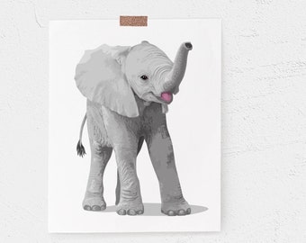 Baby elephant Printable art - toddler nursery artwork, jungle animal art print for baby room