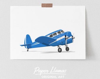 Retro airplane art prints for boys -Electra Airplane in blue PRINTABLE - instant download plane drawing