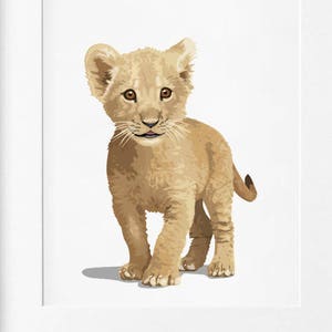 lion cub nursery art print, jungle baby animal artwork, children&#39;s safari art - classic modern neutral nursery art