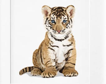 Baby tiger cub art print, jungle animal artwork, gender neutral nursery art