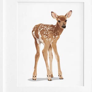 Fawn nursery art, baby deer forest animal print, woodland nursery artwork, childrens fawn illustration - deer art print