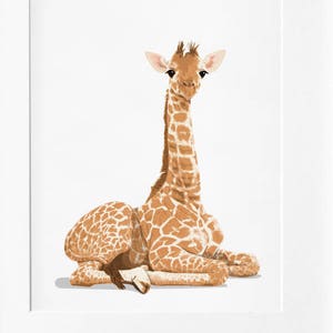 Baby giraffe nursery art print, baby jungle animal artwork, neutral baby room - safari baby animal nursery art