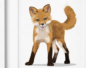 fox art print, woodland nursery artwork, baby forest animal print, childrens fox ilustration - fox nursery art