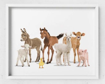 Farm Animal Nursery Art Print, baby animal poster, country animal art for kids, unframed print - Baby Room Artwork