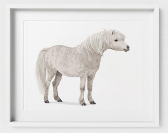 Pony art print, Horse Nursery Art Poster, Little girl's room artwork, Grey pony childrens art - unframed poster - Girl Baby Room Artwork