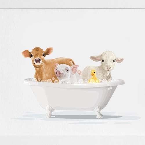 Safari Animals in Bathtub Set of 6 Prints Whimsy Animal Art Etsy