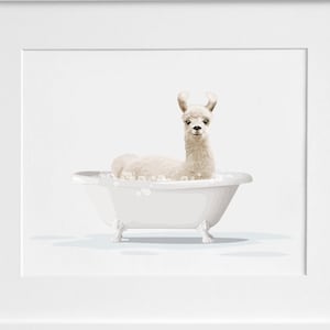 Farm Animals in a Bathtub, Llama taking a Bubble Bath, Farmhouse Animal Art, Funny Whimsical Bathroom Wall Art