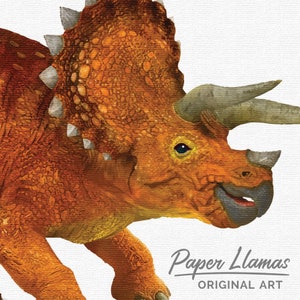 Triceratops Dinosaur Nursery Art, children's unframed print Bright orange Toddler Baby Room Artwork for boys or girls image 2