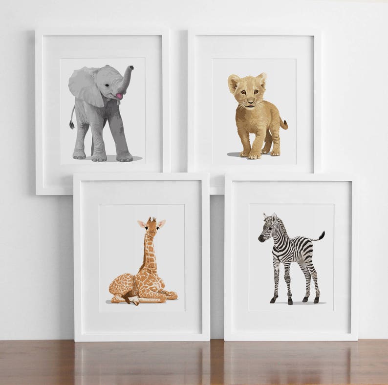 Baby animal nursery decor set of four unframed prints zoo Etsy