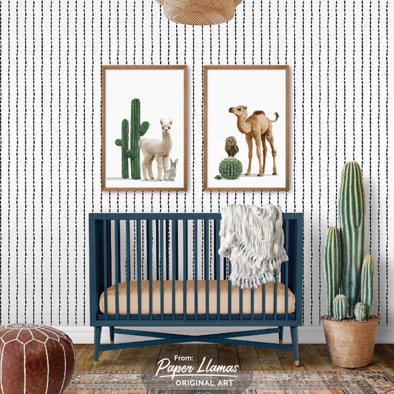 Baby donkey and coyote nursery art print, boho desert cactus artwork natural neutral baby room decor image 6