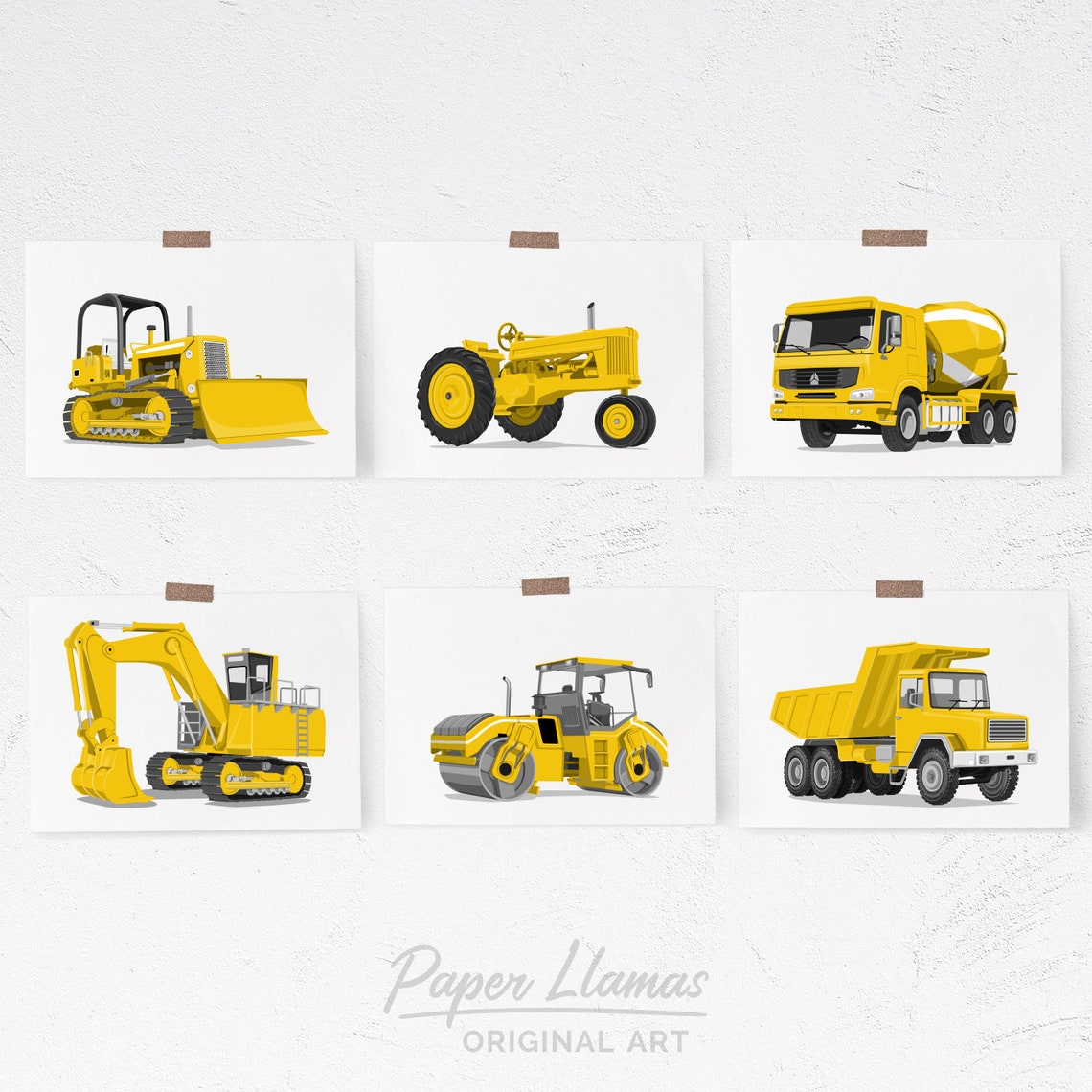 Construction Truck Wall Art Set of 6 Custom Color Art Prints Etsy Canada