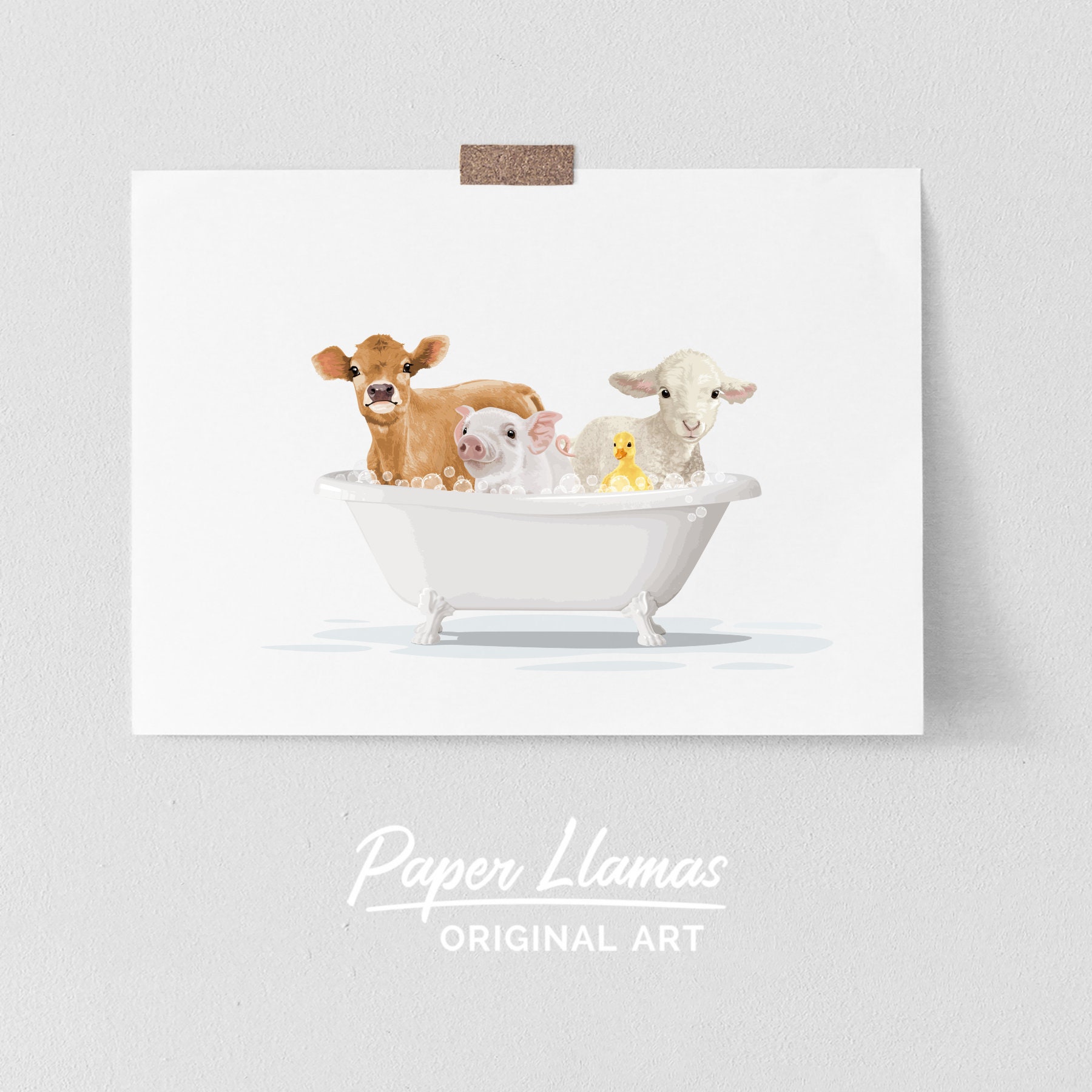 Farm Animals in a Bathtub PRINTABLE Cow Pig Duck and Etsy