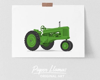 Green Tractor art print for boys - PRINTABLE - instant download toddler boys nursery decor