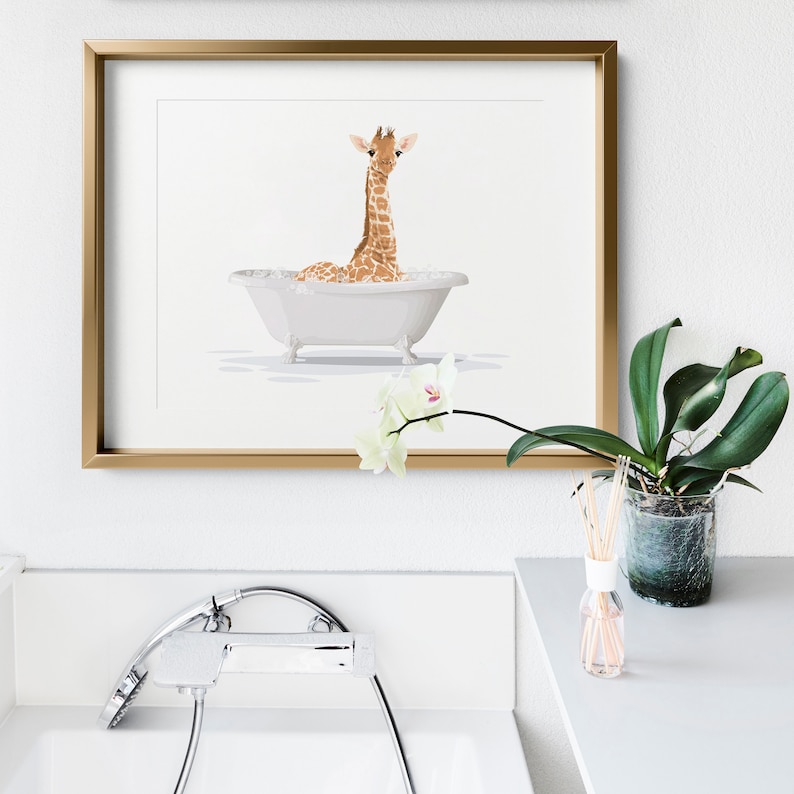 Giraffe Bathroom Art PRINTABLE Giraffe Bubble Bath Sily Etsy