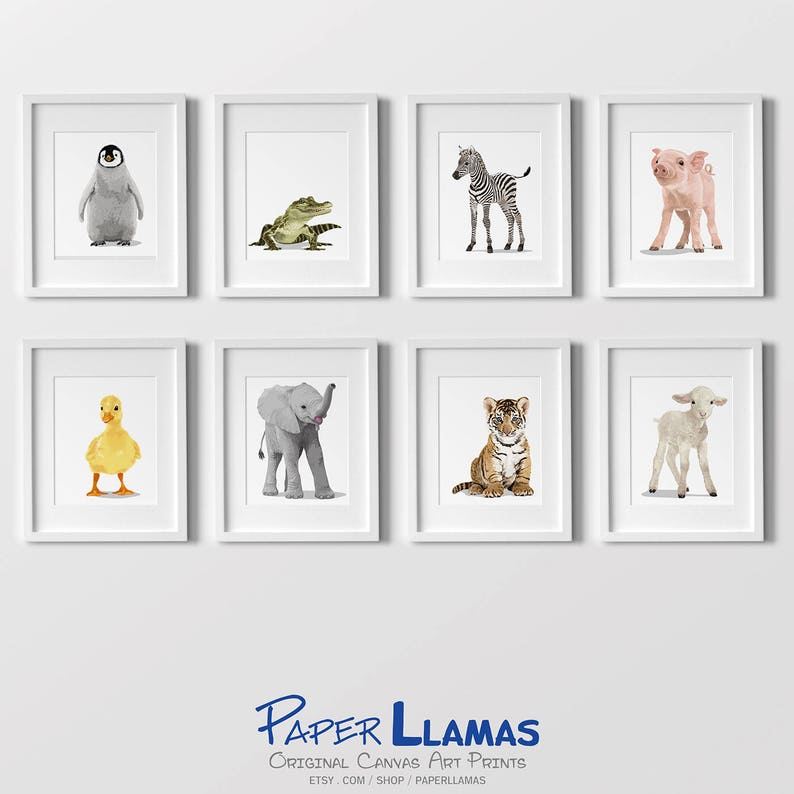 Animal Art Prints Set of Eight Unframed Prints Baby Zoo Etsy