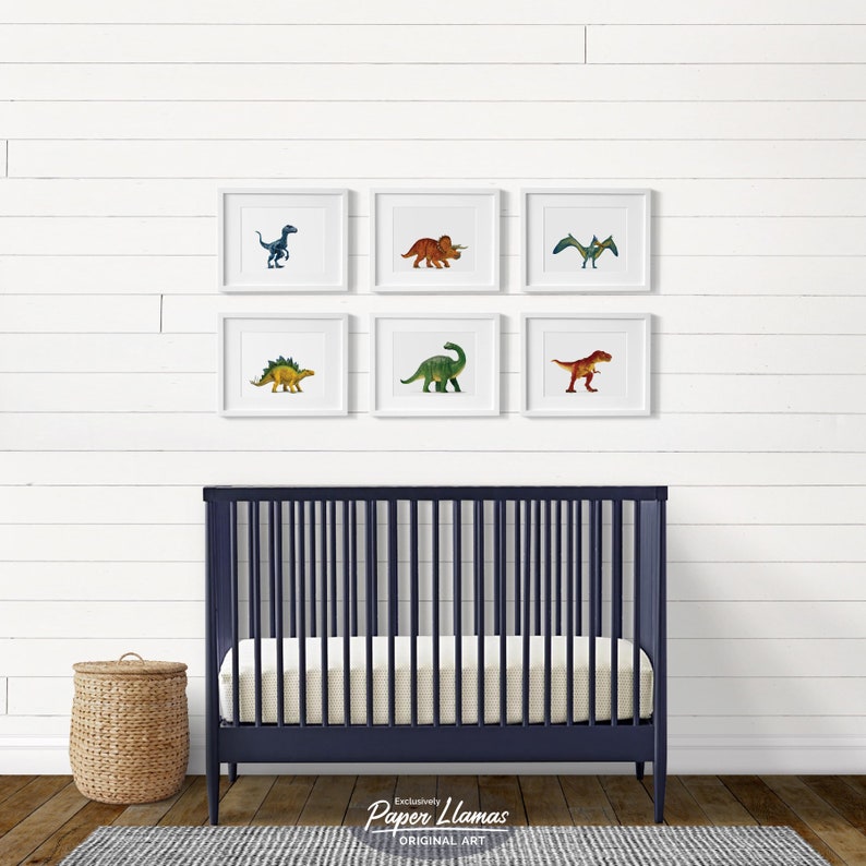 Triceratops Dinosaur Nursery Art, children's unframed print Bright orange Toddler Baby Room Artwork for boys or girls image 5
