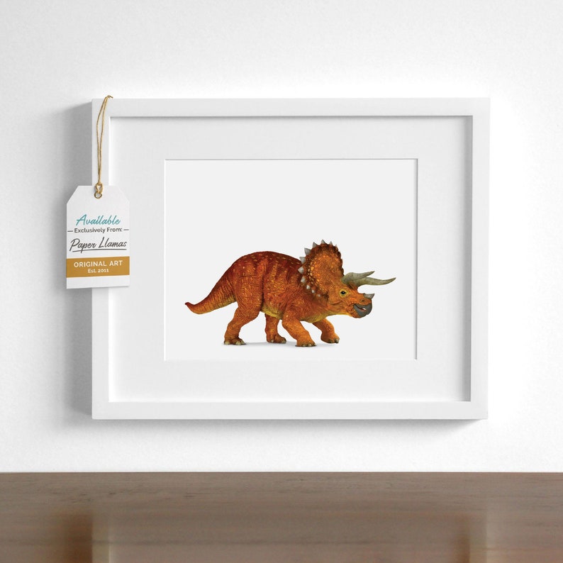 Triceratops Dinosaur Nursery Art, children's unframed print Bright orange Toddler Baby Room Artwork for boys or girls Orange