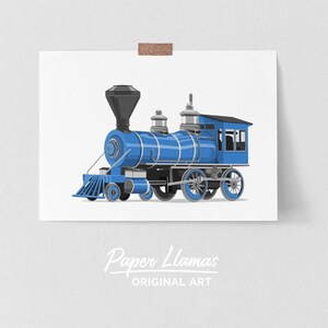 Boys train art print - PRINTABLE - Railroad Steam Engine, little blue train party, boys nursery art