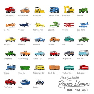 Baby boy nursery art, Transportaion set of six unframed art prints, car, truck airplane tractor boat nursery art for boys rooms image 5